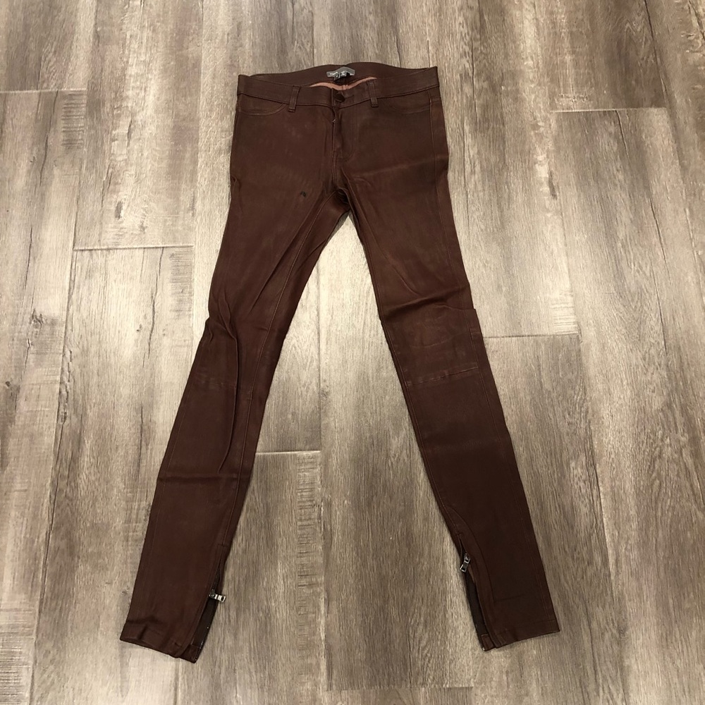 Vince Washed Leather Pants In Burgundy Merlot - Picture 3 of 8